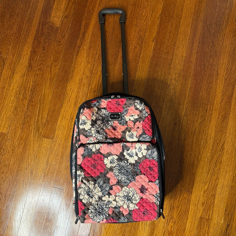 Vera Bradley Floral Carry-On Rolling Soft Case, Retractable Handle, Pink/Black - Picture 9 of 10